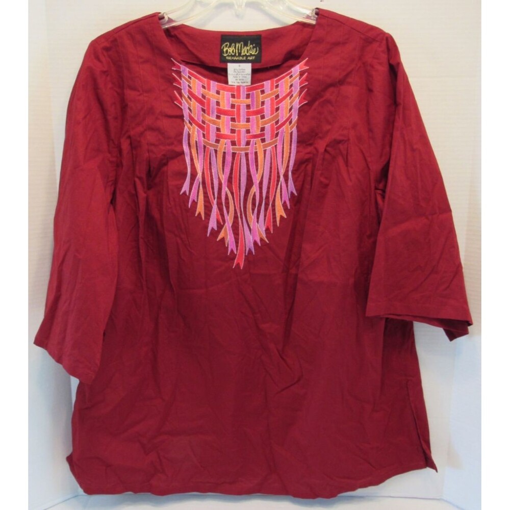 Bob Mackie Embroidered Wearable Art 3/4 Sleeve Burgundy Blouse Size Small NWT